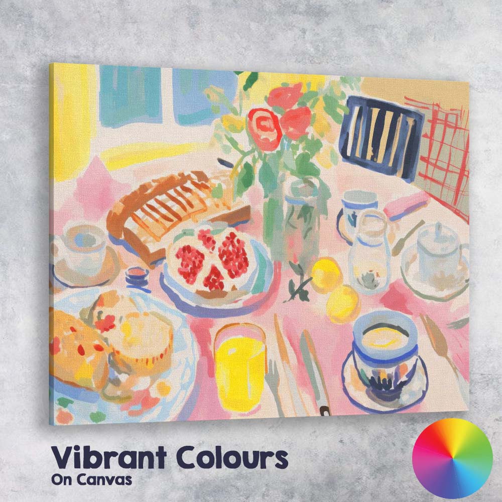 Colourful Breakfast Table Expressionist Kitchen Still Life Canvas Wall Art Print Decor Picture Ready to Hang
