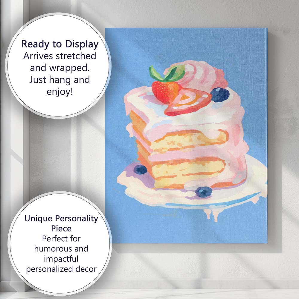 Pastel Strawberry Cream Layer Cake Dessert Painting Canvas Wall Art Print Decor Picture Ready to Hang