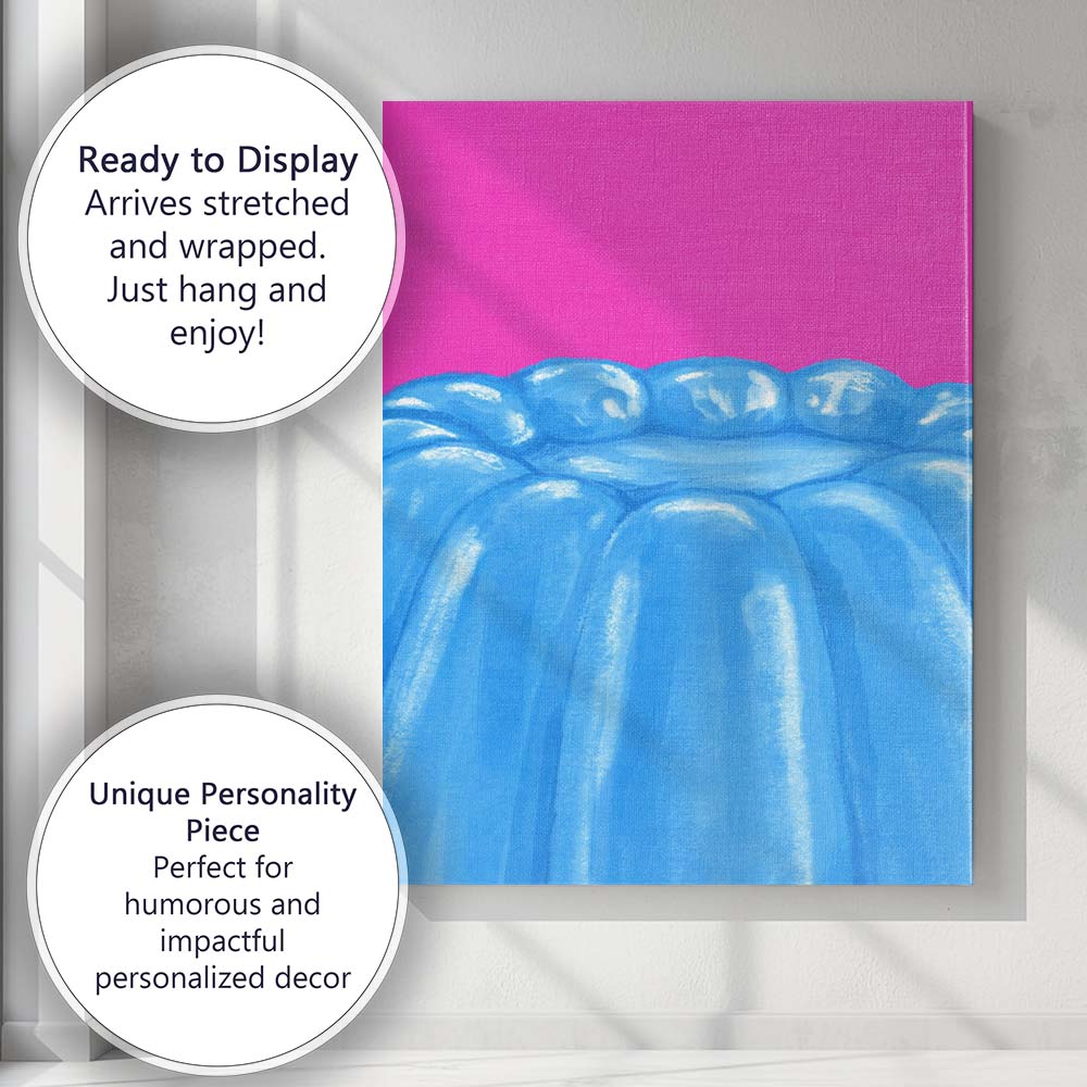 Bright Blue Jelly Dessert Minimalist Food Illustration Canvas Wall Art Print Decor Picture Ready to Hang