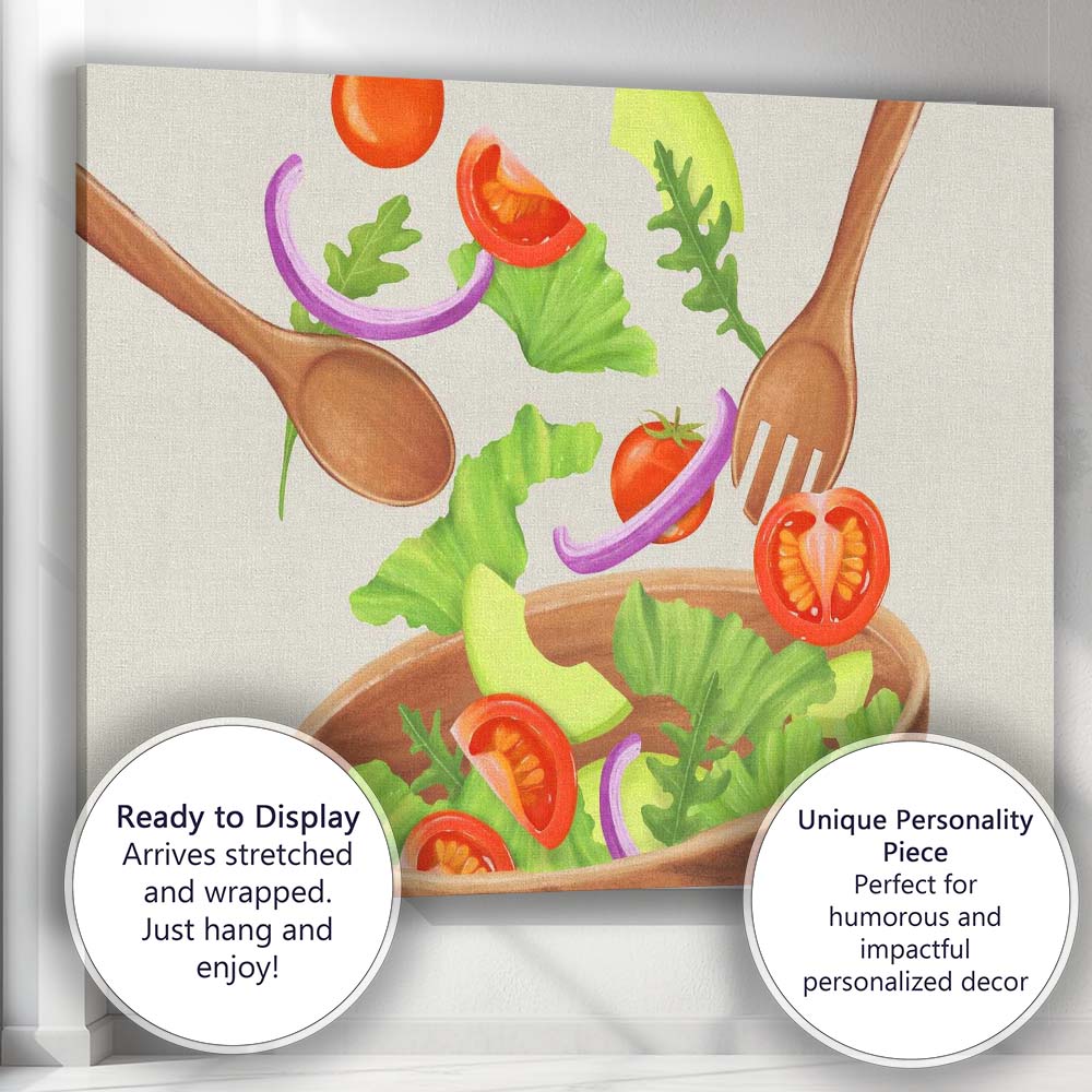 Fresh Garden Salad Bowl Watercolour Illustration Canvas Wall Art Print Decor Picture Ready to Hang