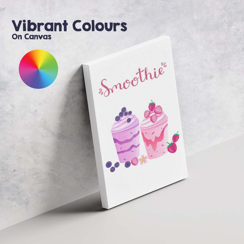 Blueberry Strawberry Smoothie Drinks Cute Kitchen Illustration Canvas Wall Art Print Decor Picture Ready to Hang