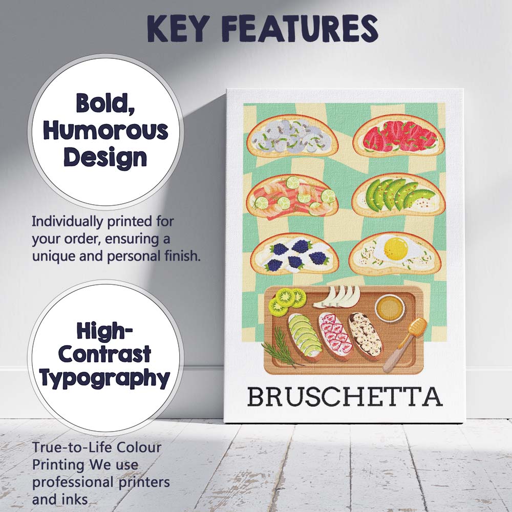 Gourmet Bruschetta Toppings Food Illustration Kitchen Canvas Wall Art Print Decor Picture Ready to Hang