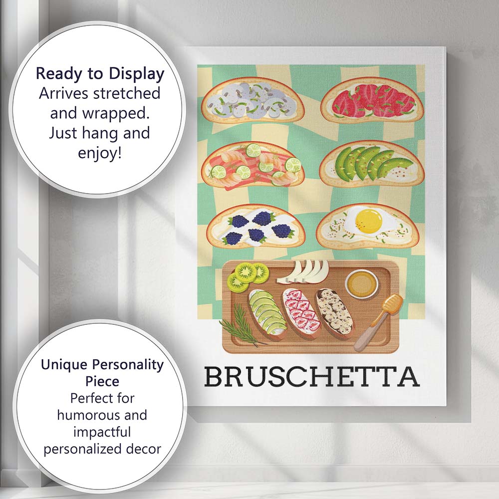 Gourmet Bruschetta Toppings Food Illustration Kitchen Canvas Wall Art Print Decor Picture Ready to Hang