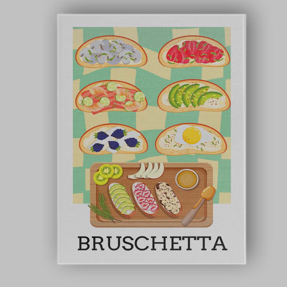 Gourmet Bruschetta Toppings Food Illustration Kitchen Canvas Wall Art Print Decor Picture Ready to Hang