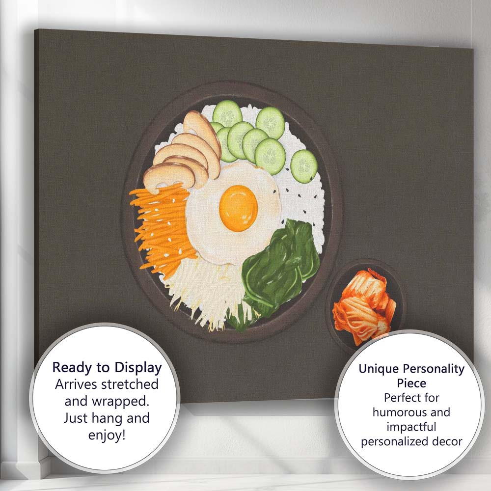 Korean Bibimbap Rice Bowl Watercolour Food Illustration Canvas Wall Art Print Decor Picture Ready to Hang
