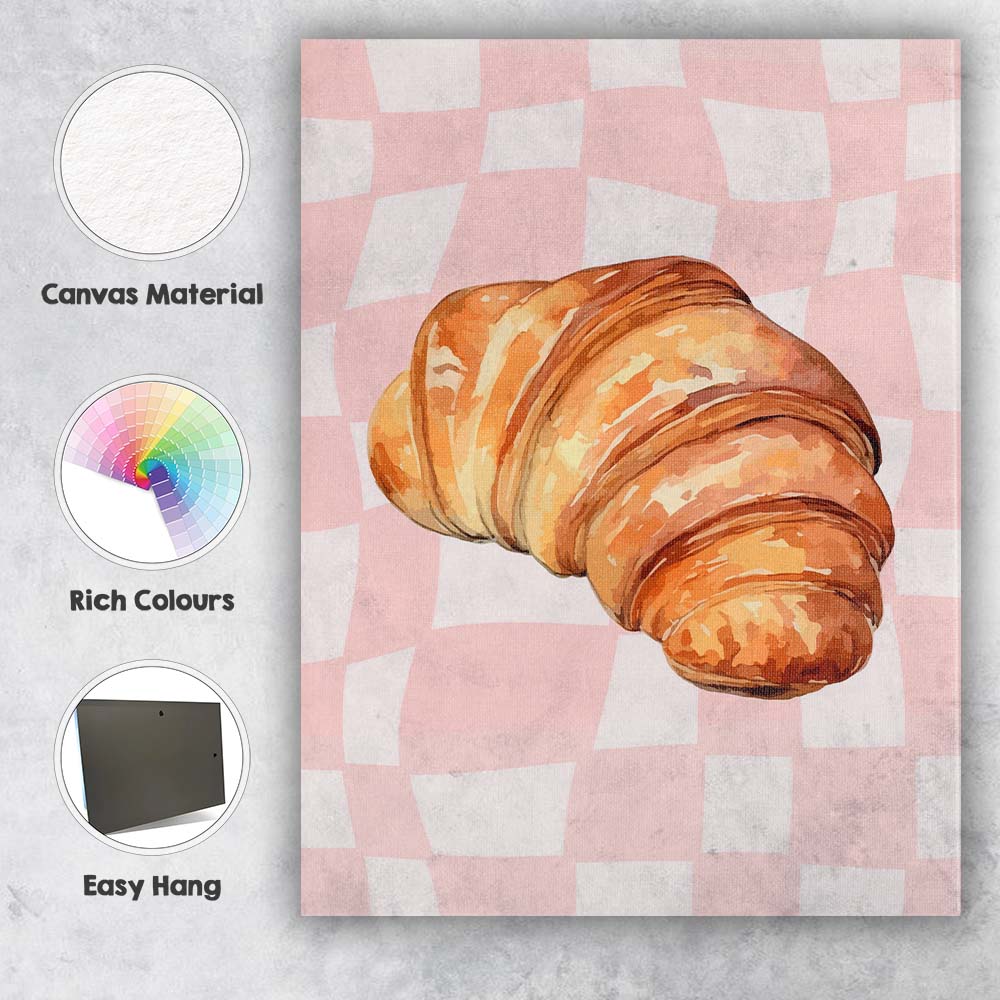 Golden Butter Croissant Watercolour Bakery Illustration Canvas Wall Art Print Decor Picture Ready to Hang