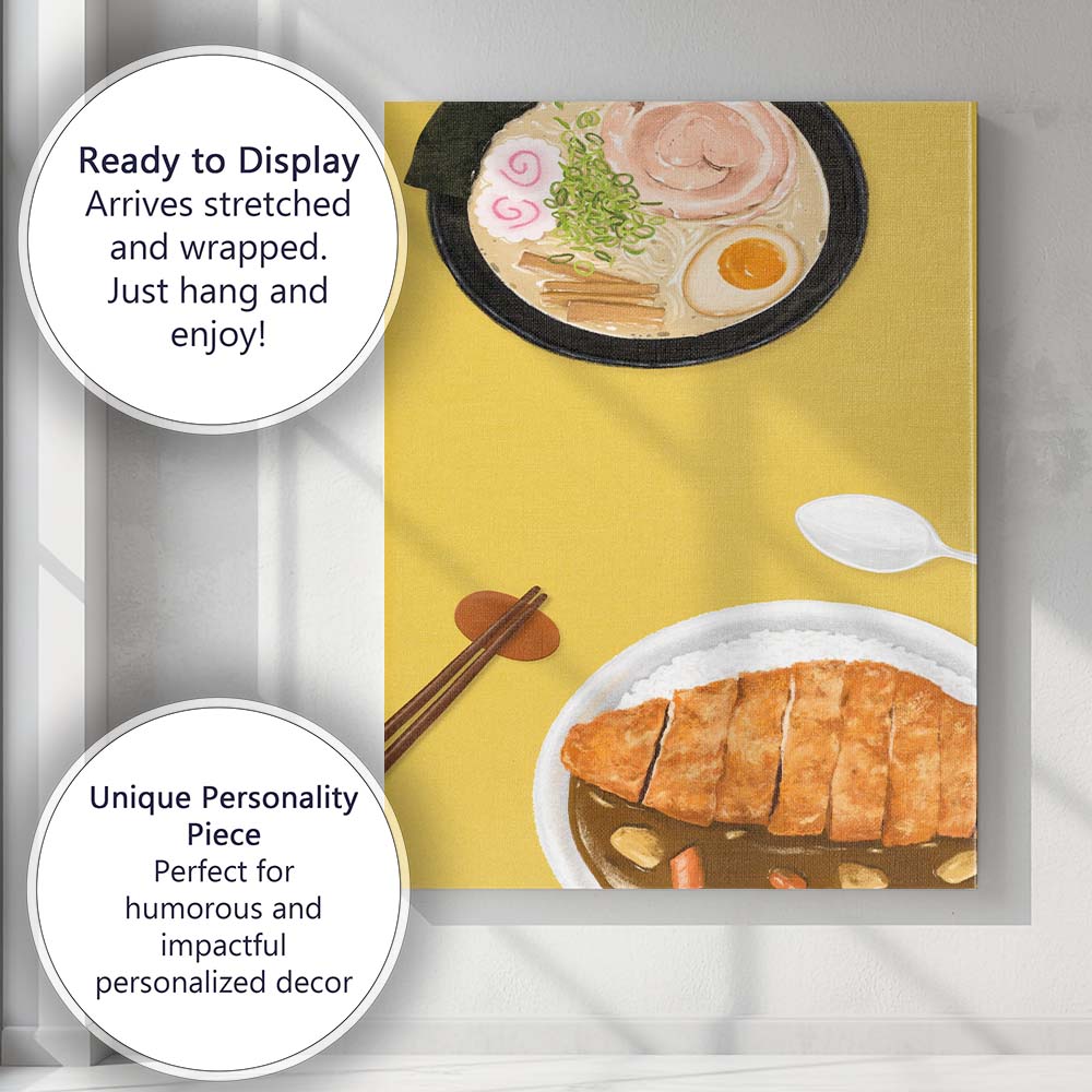 Japanese Ramen and Katsu Curry Watercolour Food Illustration Canvas Wall Art Print Decor Picture Ready to Hang