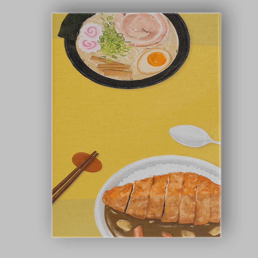 Japanese Ramen and Katsu Curry Watercolour Food Illustration Canvas Wall Art Print Decor Picture Ready to Hang
