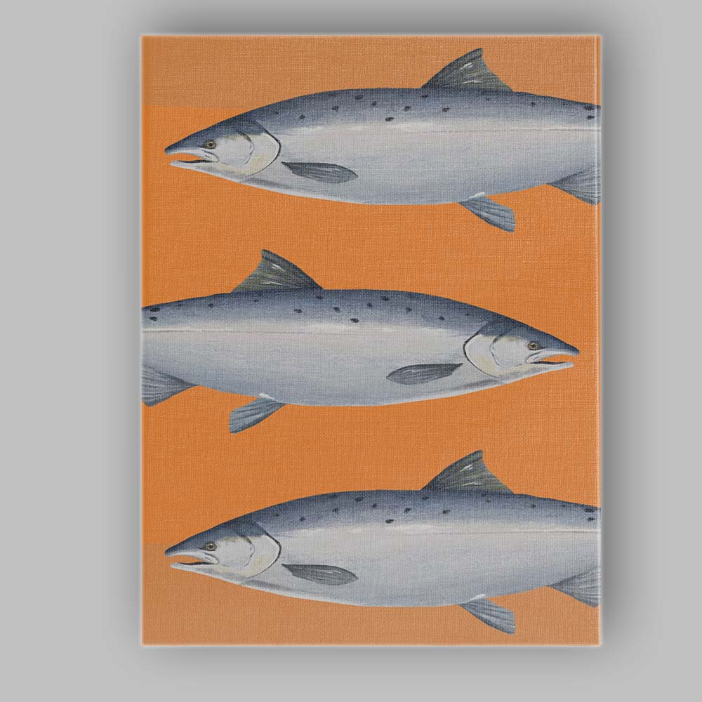 Orange Salmon Fish Repeat Pattern Watercolour Canvas Wall Art Print Decor Picture Ready to Hang