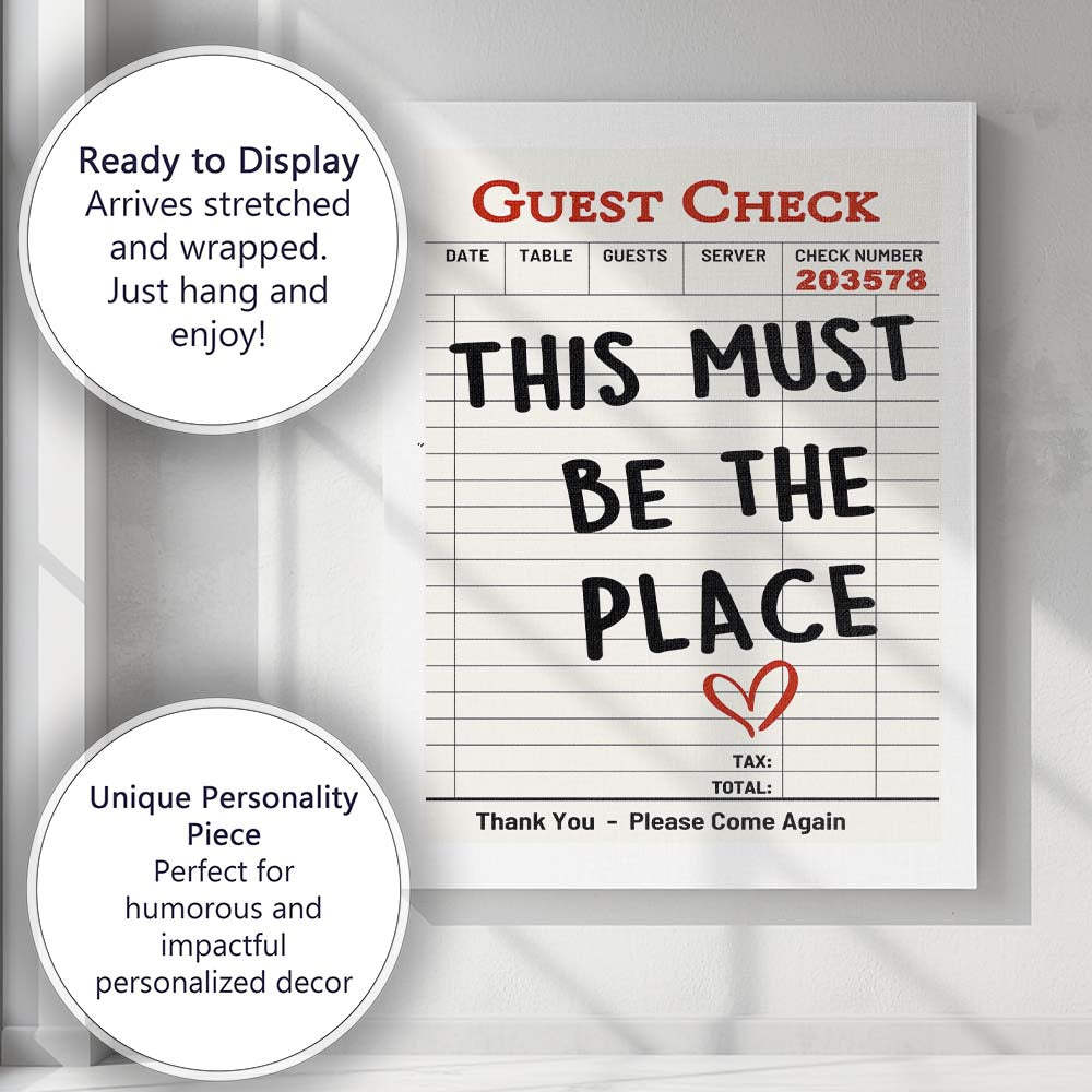 This Must Be The Place Guest Check Typography Canvas Wall Art Print Decor Picture Ready to Hang