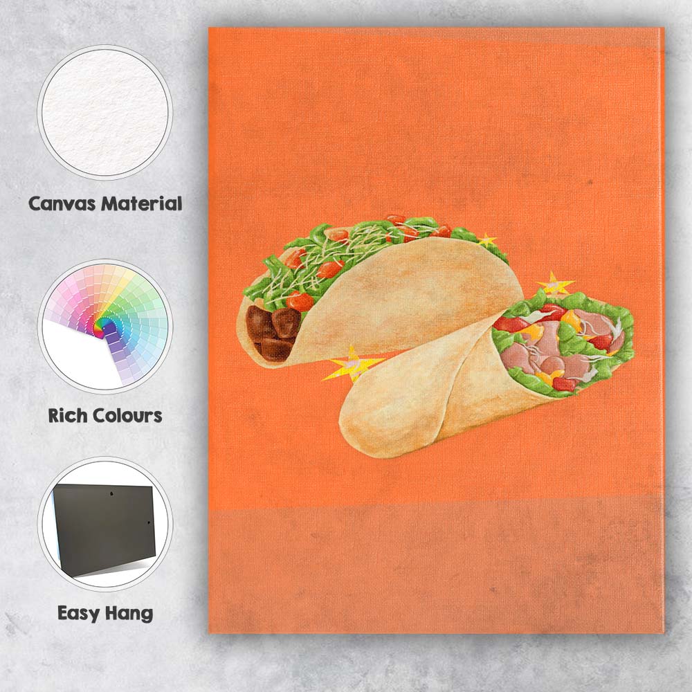 Watercolour Stuffed Pita Wrap Sandwich Fast Food Illustration Canvas Wall Art Print Decor Picture Ready to Hang