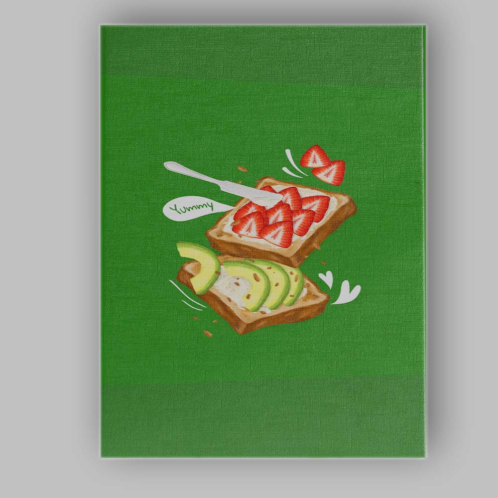 Cute Strawberry Toast and Avocado Breakfast Illustration Canvas Wall Art Print Decor Picture Ready to Hang