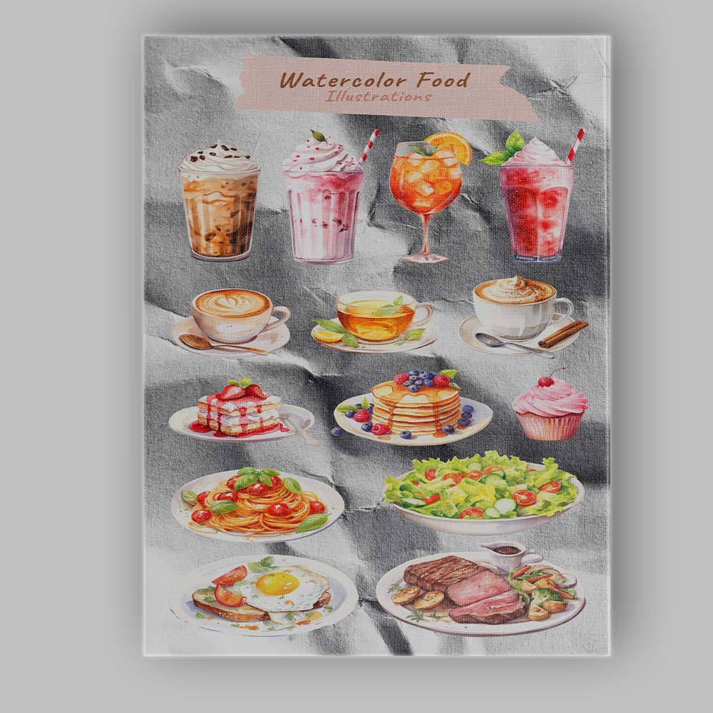 Watercolour Food and Drink Collection Illustration Canvas Wall Art Print Decor Picture Ready to Hang