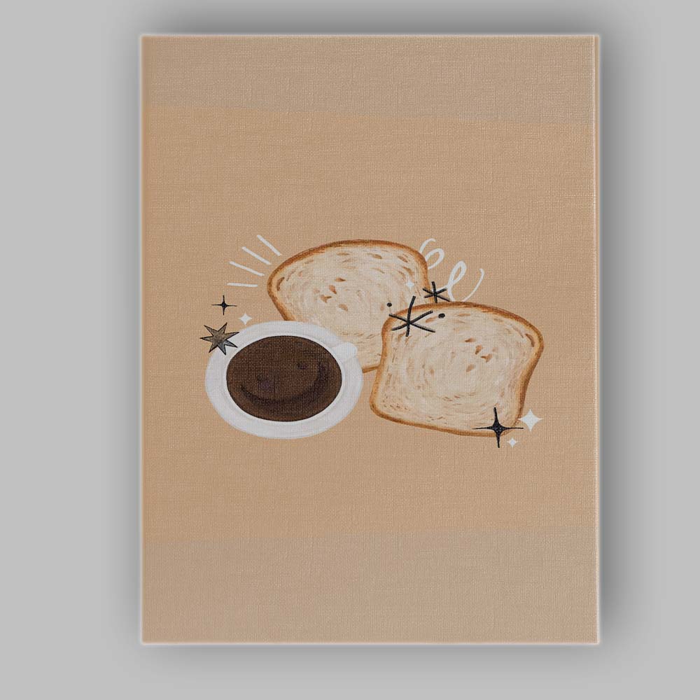 Cute Smiling Coffee Cup and Toast Breakfast Illustration Canvas Wall Art Print Decor Picture Ready to Hang