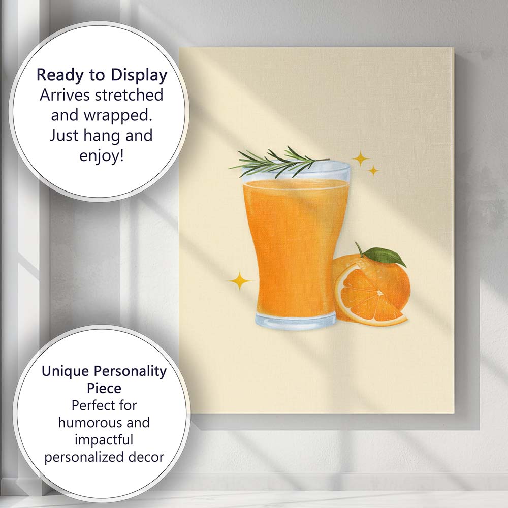 Fresh Orange Juice Watercolour Citrus Drink Illustration Canvas Wall Art Print Decor Picture Ready to Hang
