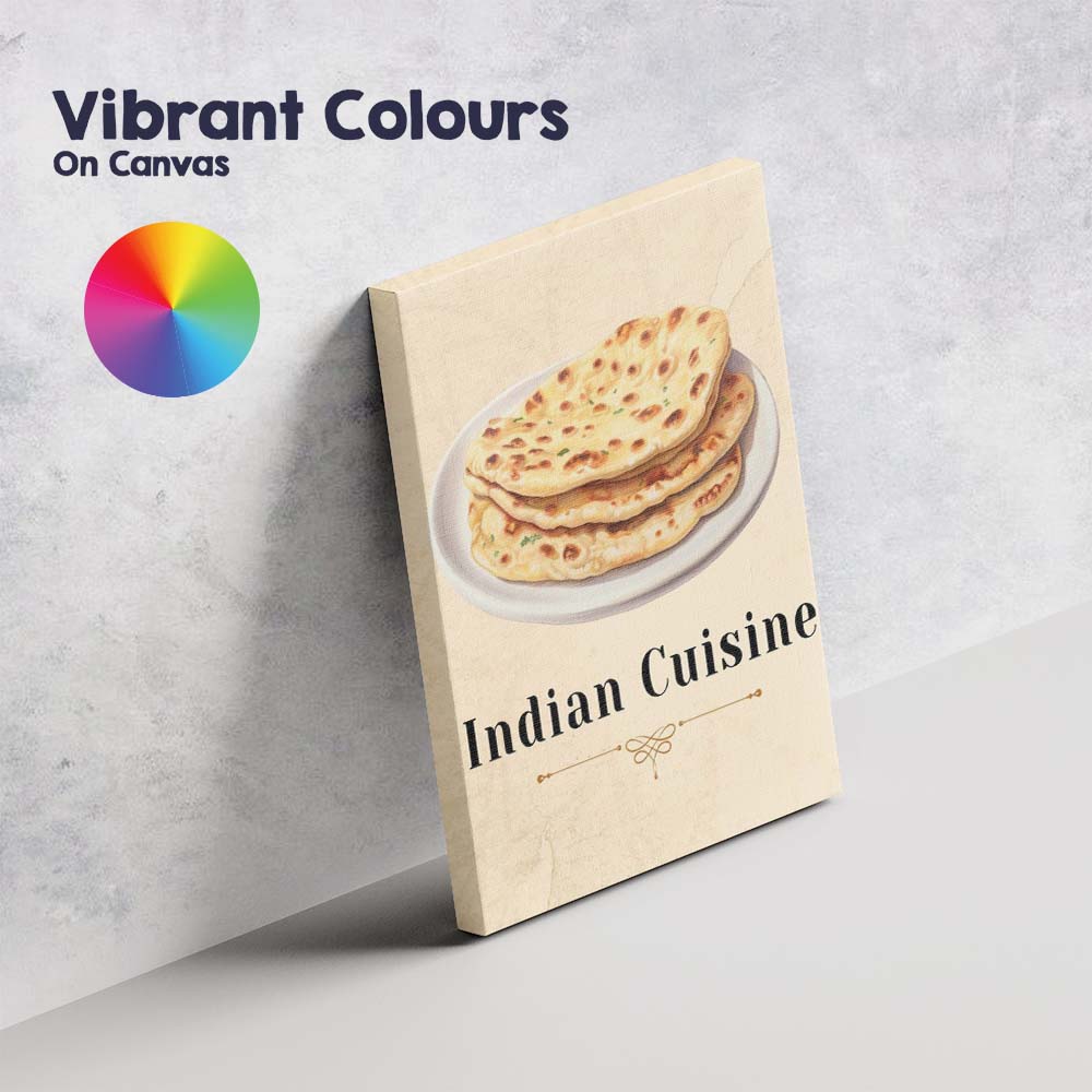 Traditional Indian Naan Flatbread Watercolour Food Illustration Canvas Wall Art Print Decor Picture Ready to Hang
