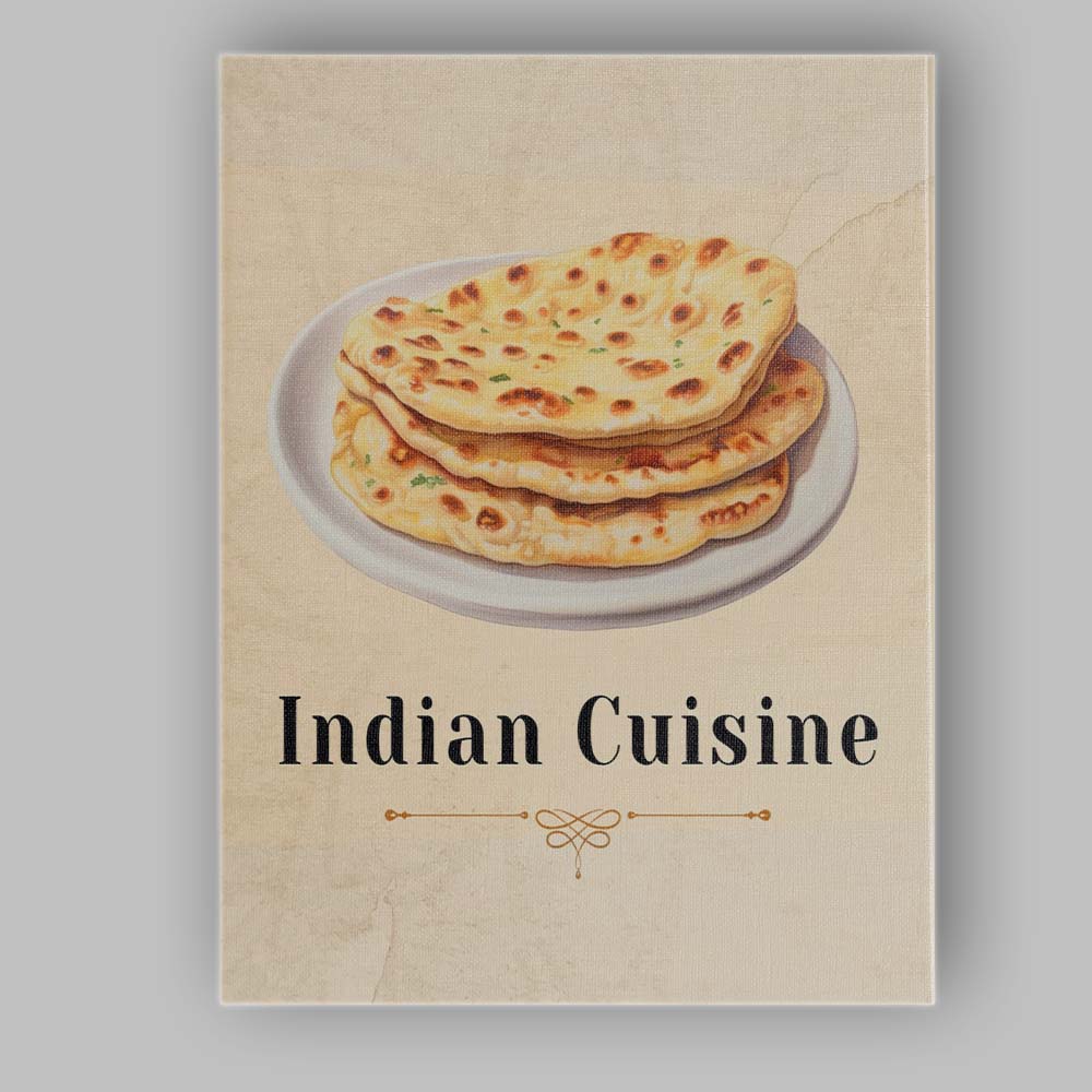 Traditional Indian Naan Flatbread Watercolour Food Illustration Canvas Wall Art Print Decor Picture Ready to Hang