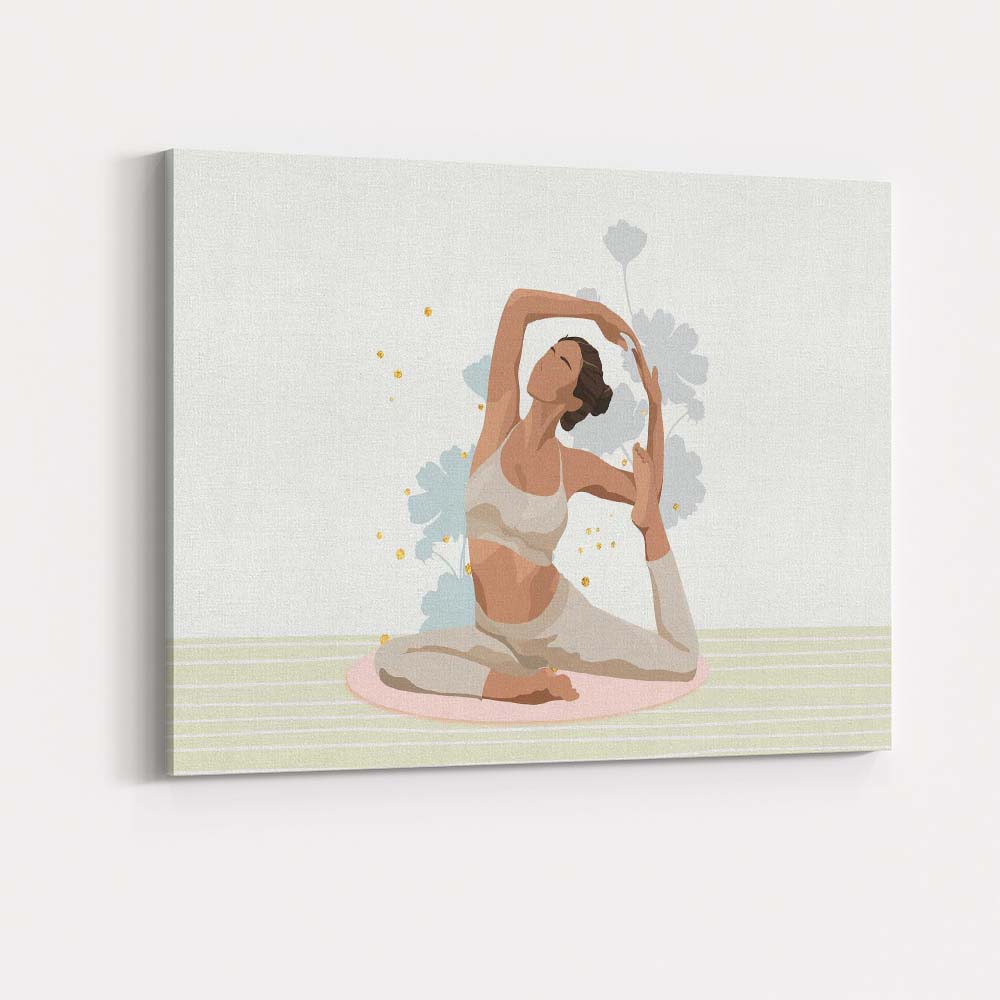 Minimal Elegant Woman Yoga Pose Wellness Illustration Canvas Wall Art Print Decor Picture Ready to Hang
