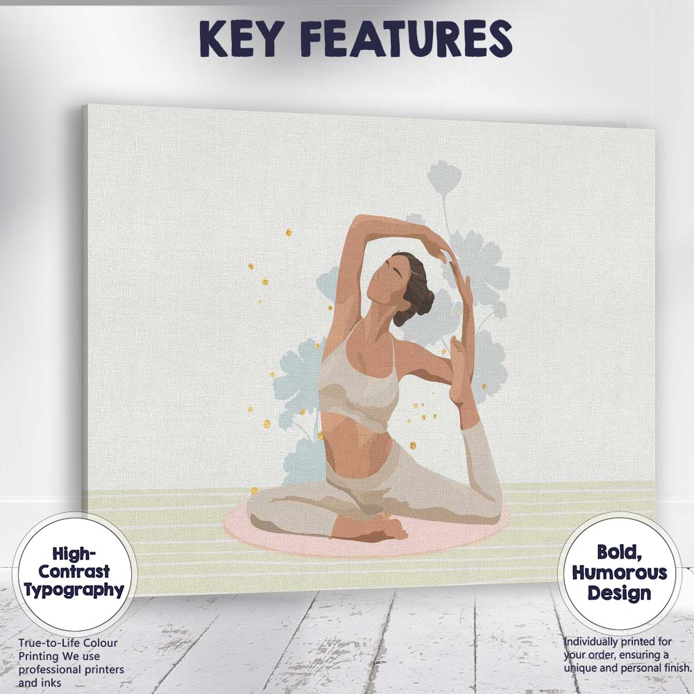 Minimal Elegant Woman Yoga Pose Wellness Illustration Canvas Wall Art Print Decor Picture Ready to Hang