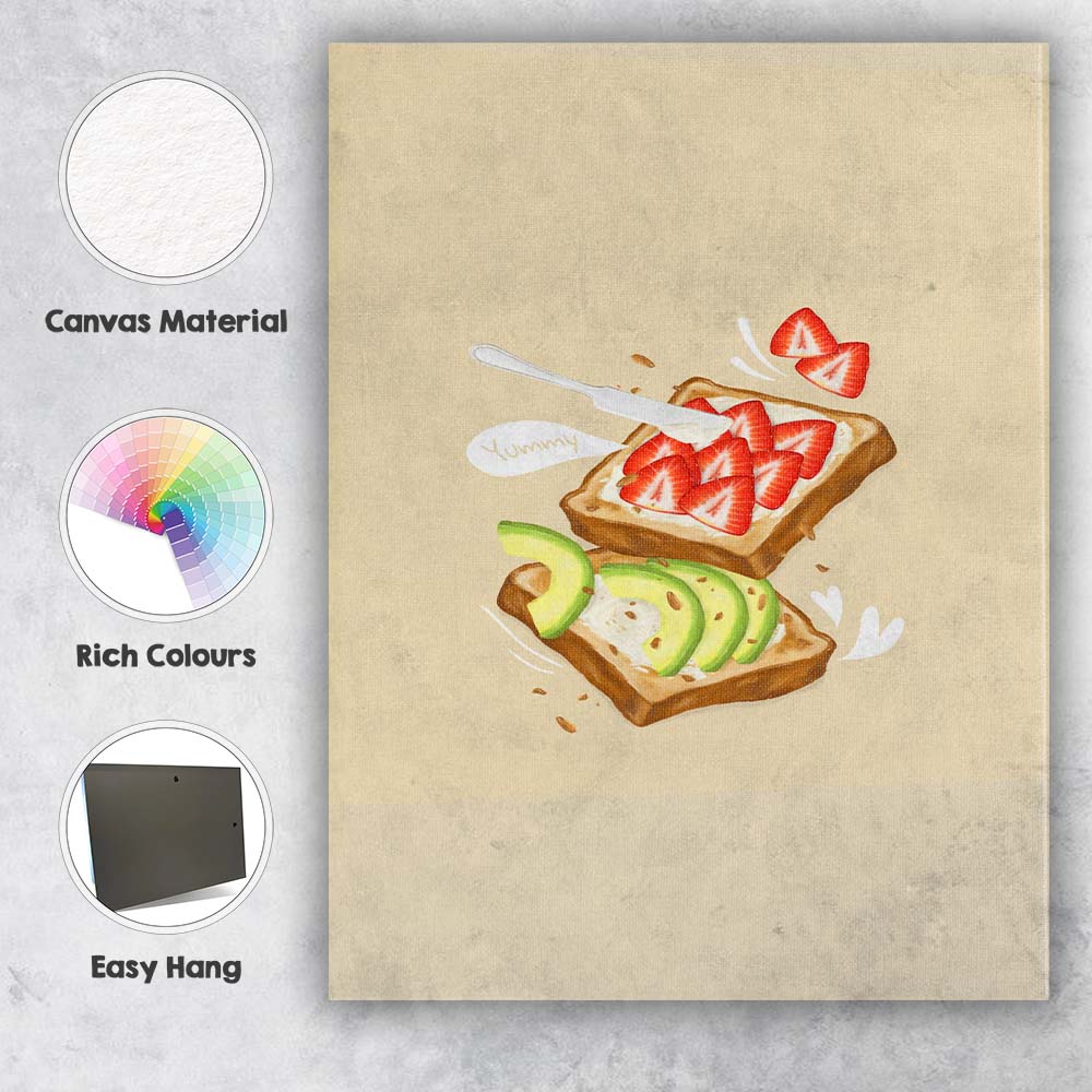 Strawberry and Avocado Toast Watercolour Breakfast Illustration Canvas Wall Art Print Decor Picture Ready to Hang