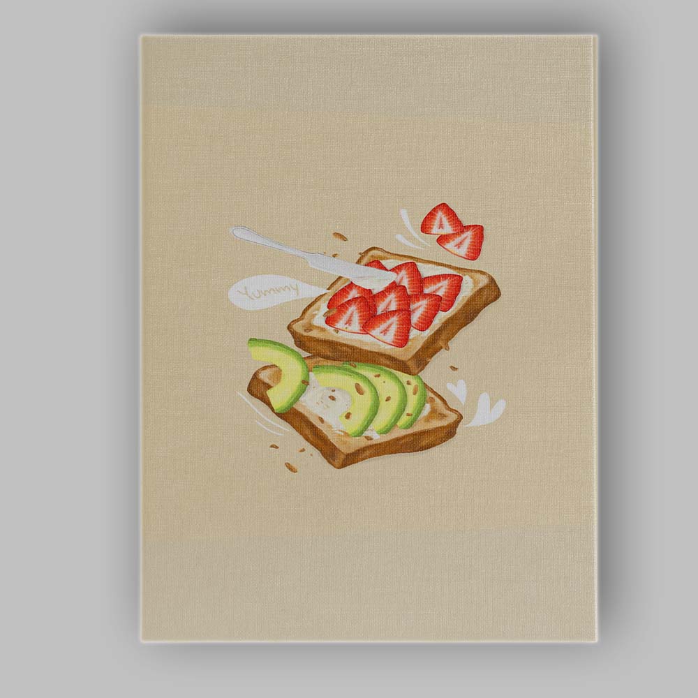 Strawberry and Avocado Toast Watercolour Breakfast Illustration Canvas Wall Art Print Decor Picture Ready to Hang