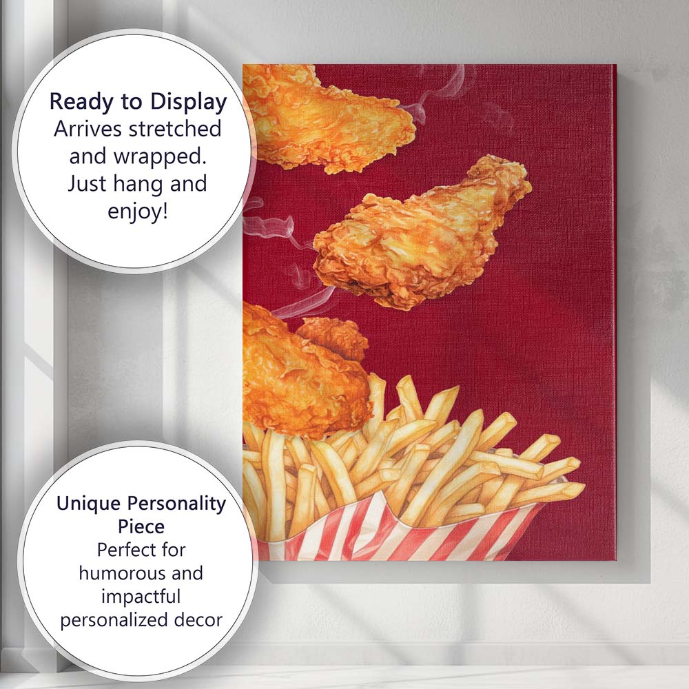 Crispy Fried Chicken and French Fries Fast Food Illustration Canvas Wall Art Print Decor Picture Ready to Hang