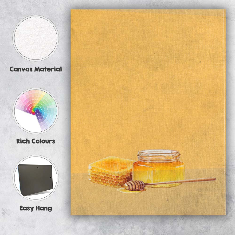 Golden Honey Jar Honeycomb and Dipper Still Life Canvas Wall Art Print Decor Picture Ready to Hang