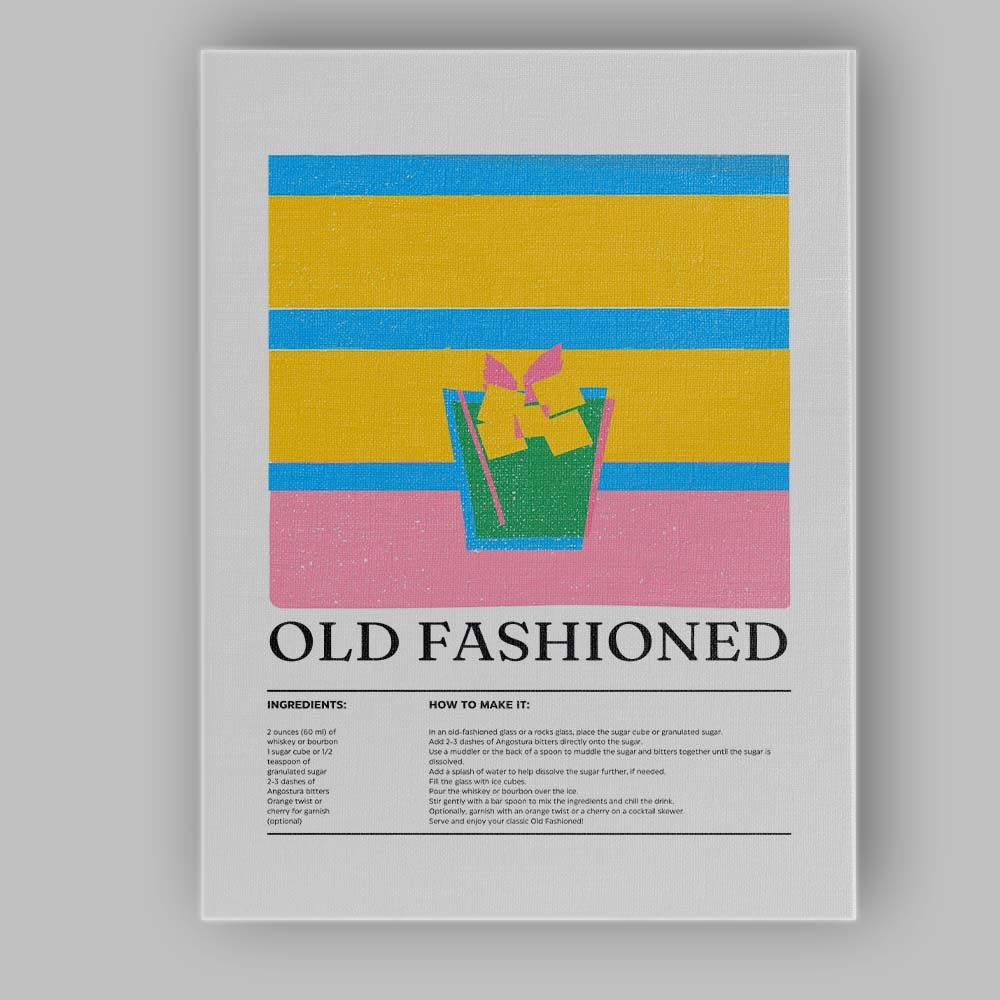 Modern Old Fashioned Cocktail Recipe Kitchen Poster Canvas Wall Art Print Decor Picture Ready to Hang