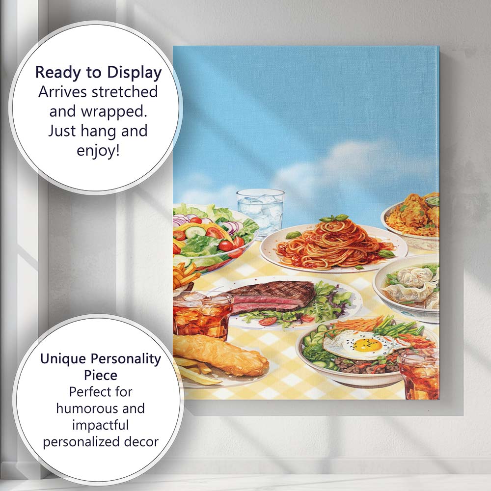 International Cuisine Buffet Food Collection Illustration Canvas Wall Art Print Decor Picture Ready to Hang
