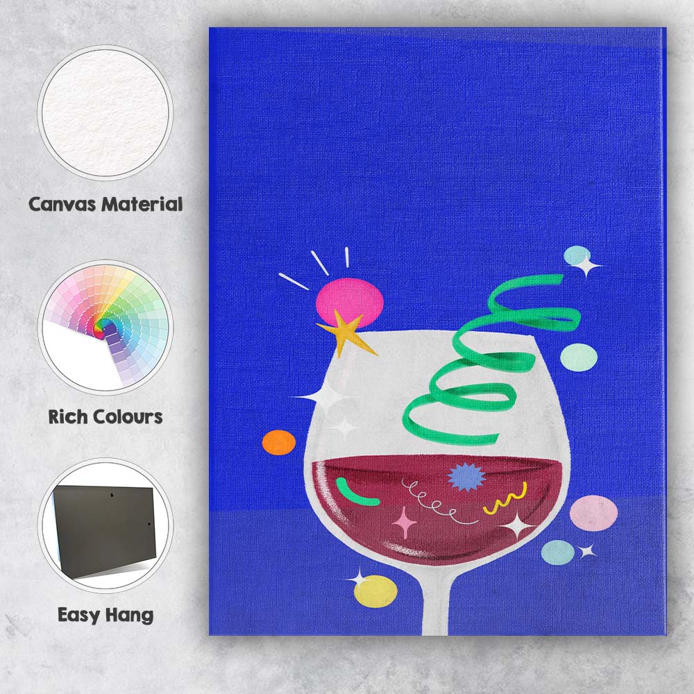 Modern Festive Red Wine Glass Celebration Illustration Canvas Wall Art Print Decor Picture Ready to Hang