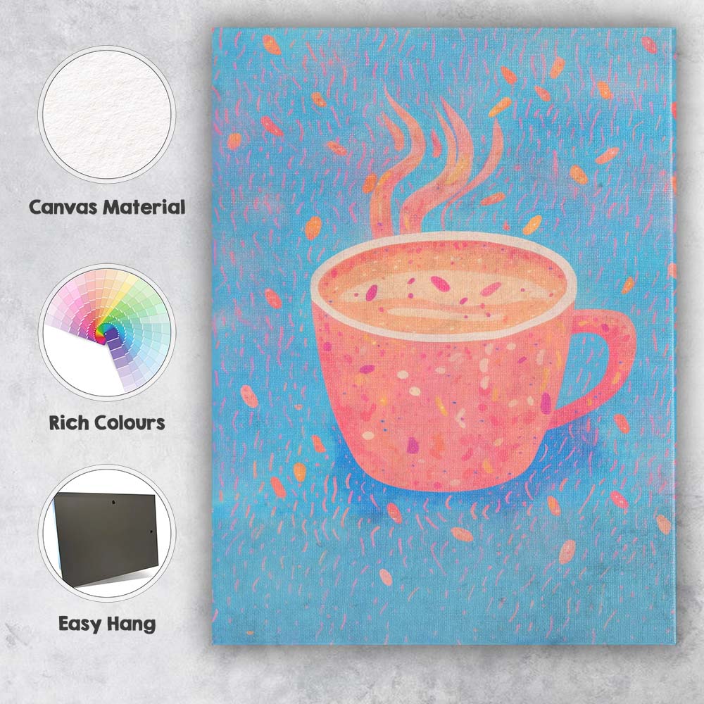 Hot Coffee Mug Abstract Pastel Kitchen Illustration Canvas Wall Art Print Decor Picture Ready to Hang