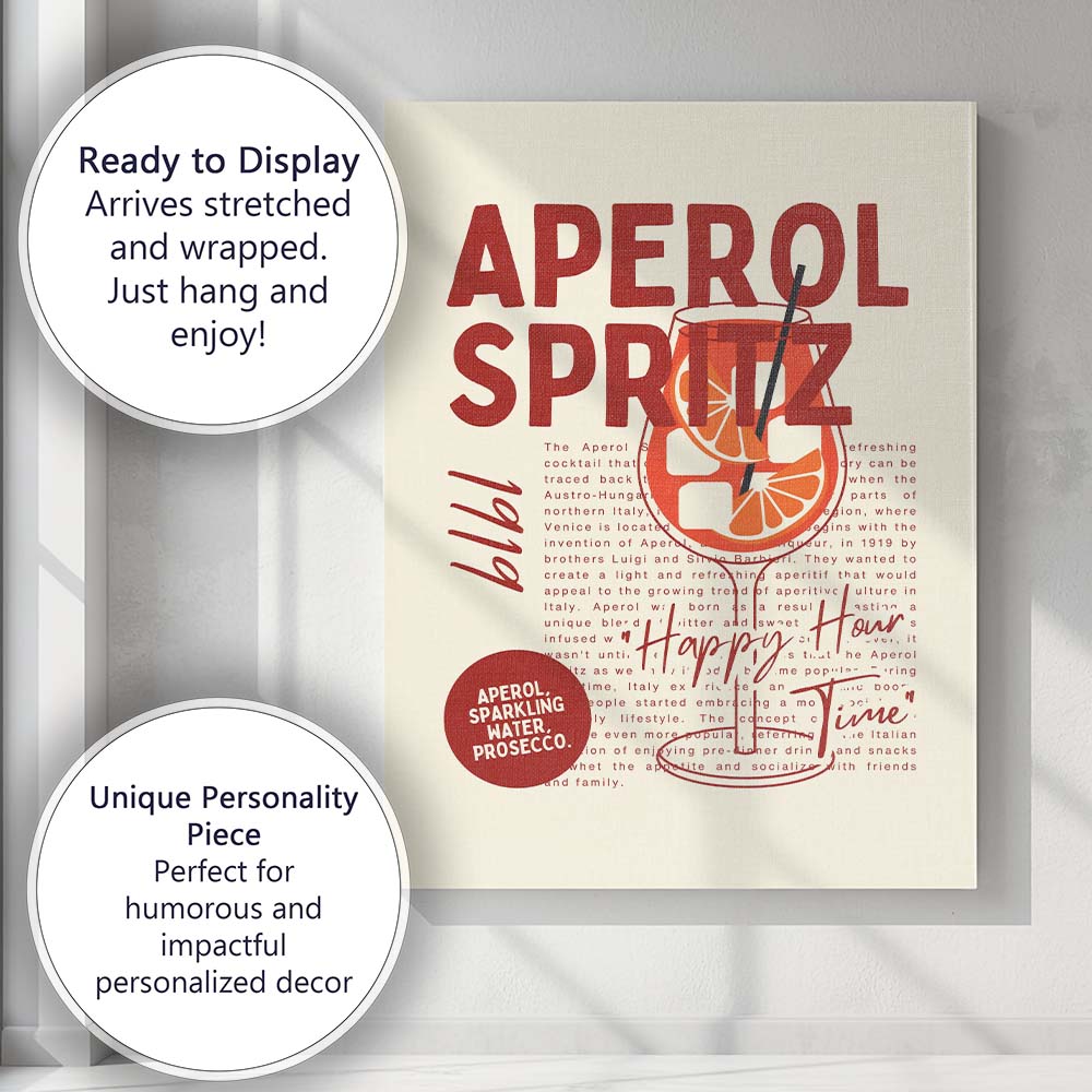 Modern Aperol Spritz Cocktail Typography Poster Canvas Wall Art Print Decor Picture Ready to Hang