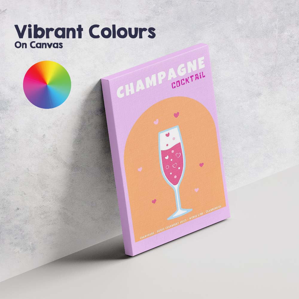 Champagne Cocktail Celebration Poster Illustration Canvas Wall Art Print Decor Picture Ready to Hang