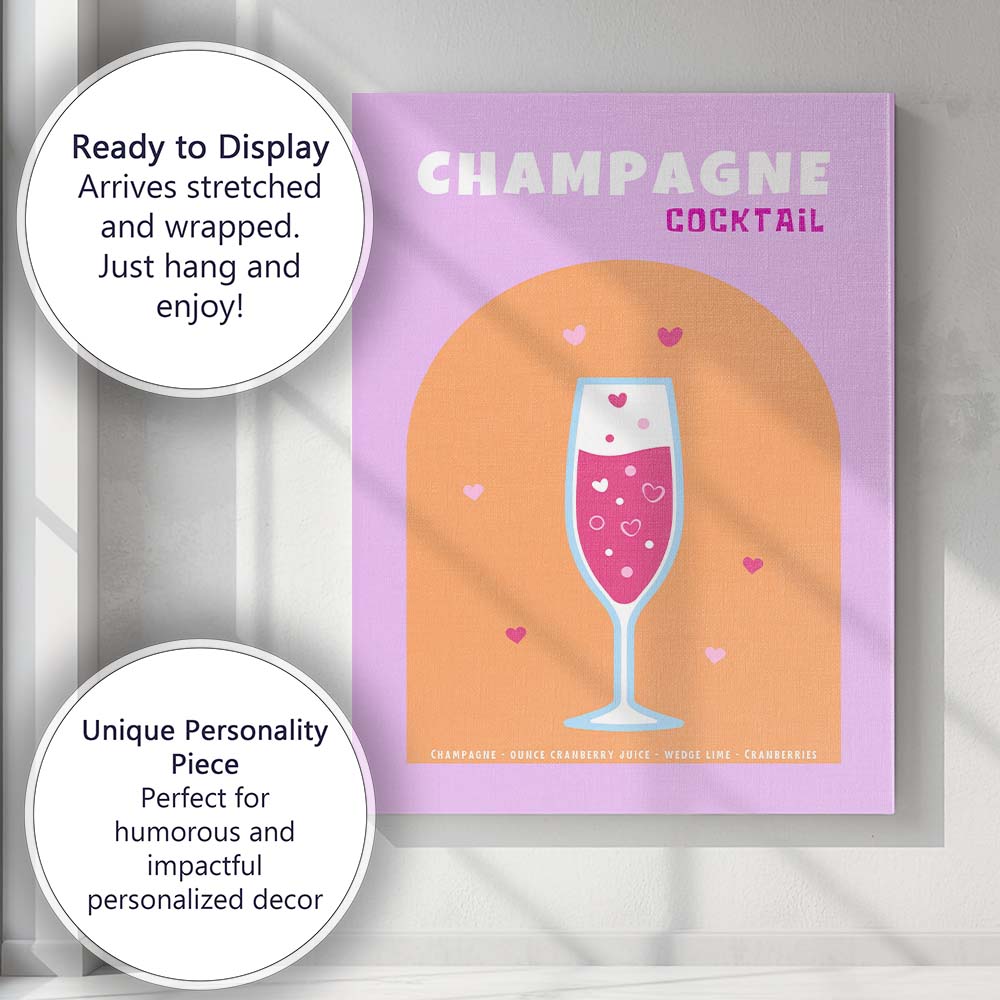Champagne Cocktail Celebration Poster Illustration Canvas Wall Art Print Decor Picture Ready to Hang