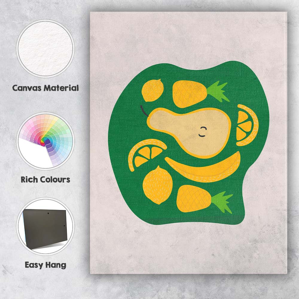 Abstract Tropical Fruit Pear Banana Pineapple Lemon Citrus Illustration Canvas Wall Art Print Decor Picture Ready to Hang
