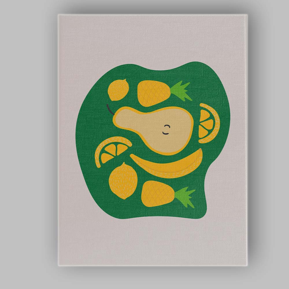 Abstract Tropical Fruit Pear Banana Pineapple Lemon Citrus Illustration Canvas Wall Art Print Decor Picture Ready to Hang