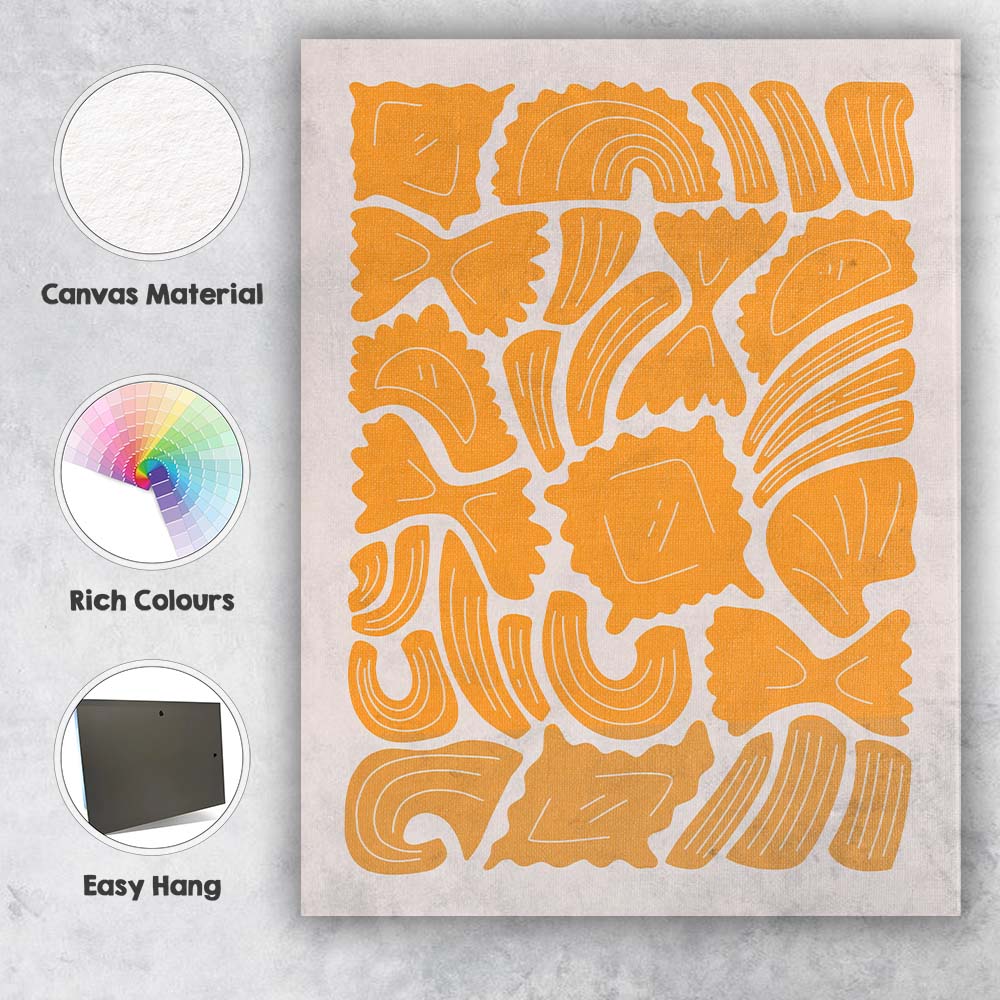 Minimalist Orange Pasta Shapes Abstract Italian Food Illustration Canvas Wall Art Print Decor Picture Ready to Hang