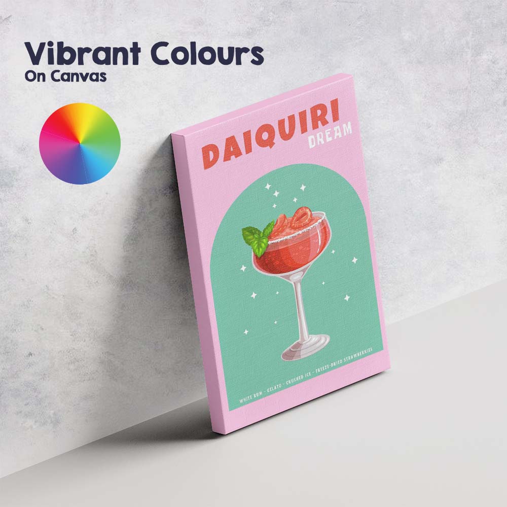 Strawberry Daiquiri Dream Cocktail Bar Drink Illustration Canvas Wall Art Print Decor Picture Ready to Hang