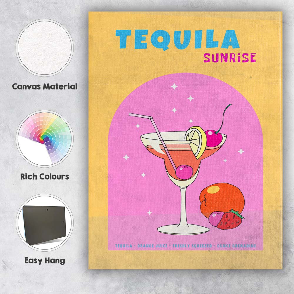 Tequila Sunrise Citrus Cocktail Bar Drink Illustration Canvas Wall Art Print Decor Picture Ready to Hang