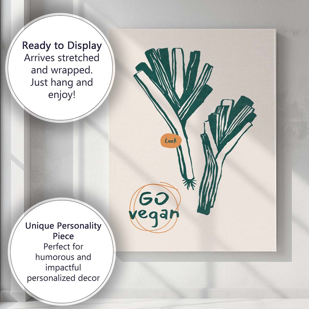 Minimalist Leek Vegetable Kitchen Line Art Illustration Canvas Wall Art Print Decor Picture Ready to Hang