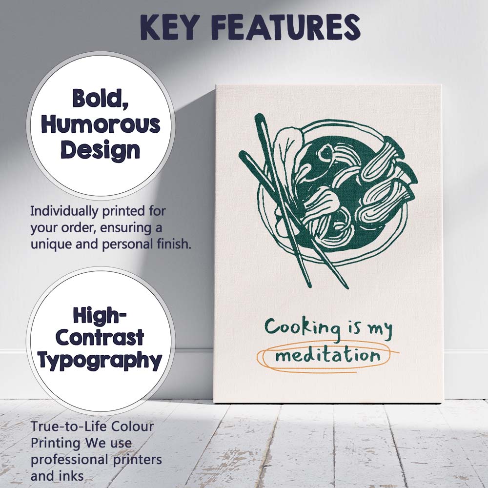 Minimalist Asian Noodle Bowl Kitchen Line Art Illustration Canvas Wall Art Print Decor Picture Ready to Hang
