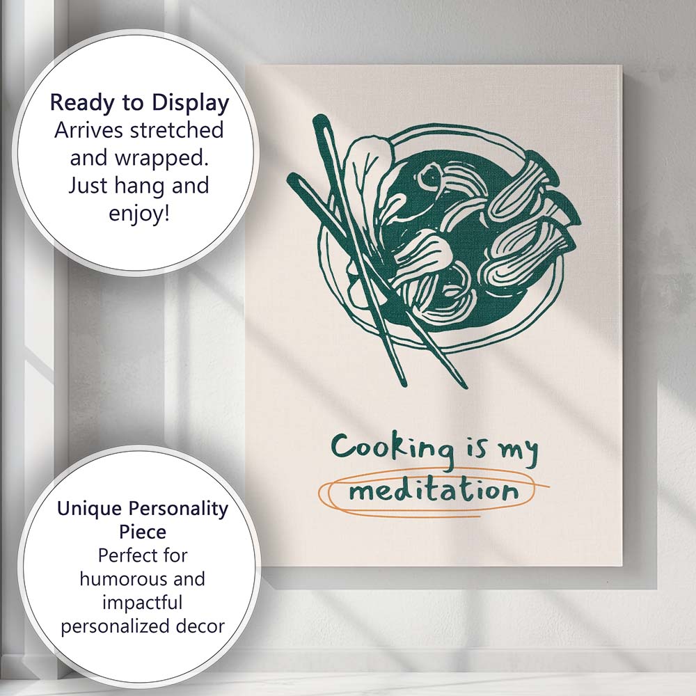 Minimalist Asian Noodle Bowl Kitchen Line Art Illustration Canvas Wall Art Print Decor Picture Ready to Hang