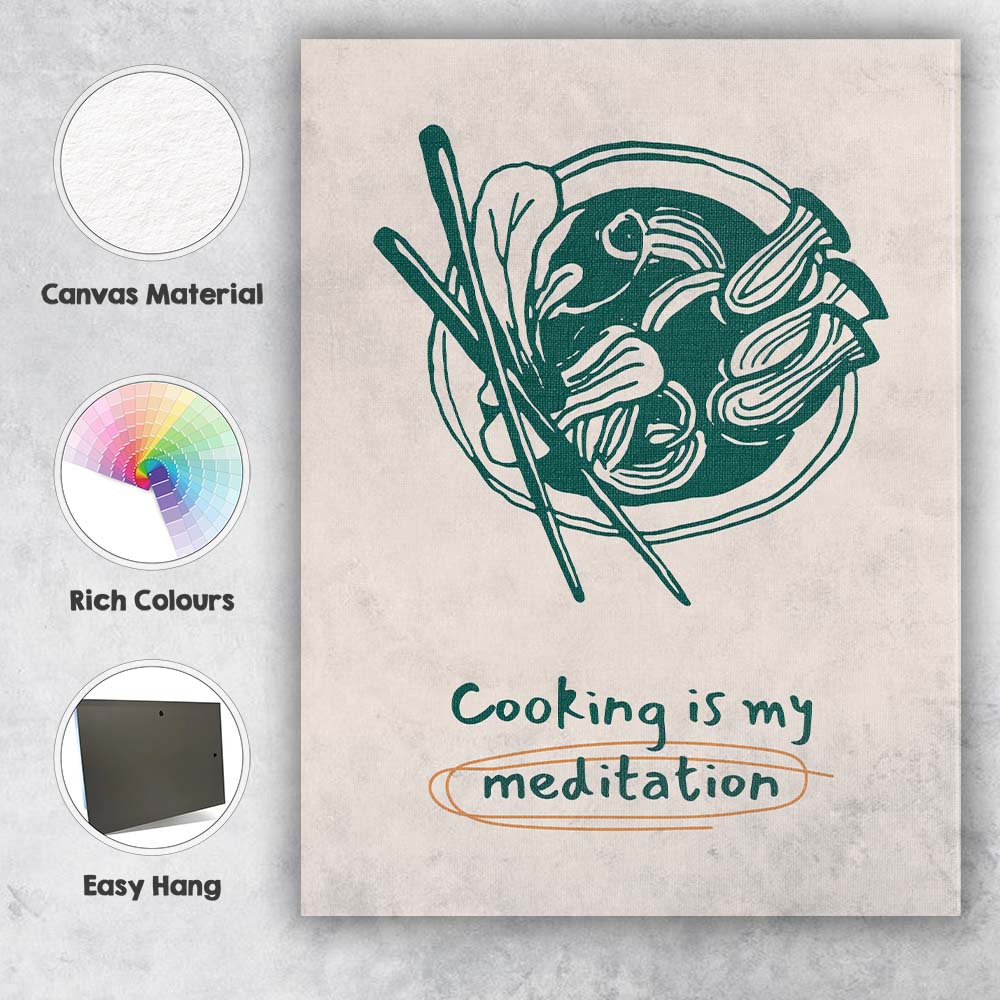 Minimalist Asian Noodle Bowl Kitchen Line Art Illustration Canvas Wall Art Print Decor Picture Ready to Hang