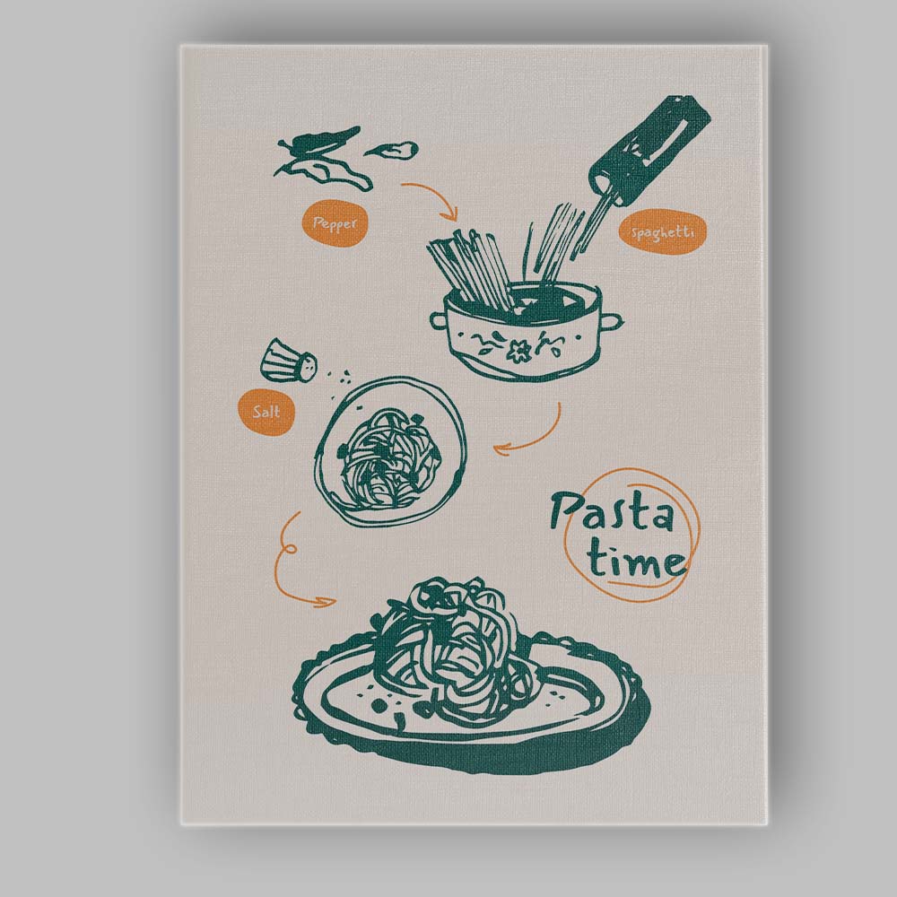 Minimalist Homemade Pasta Recipe Kitchen Line Art Illustration Canvas Wall Art Print Decor Picture Ready to Hang