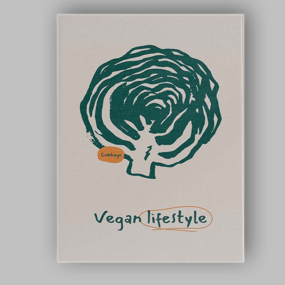 Minimalist Cabbage Vegan Lifestyle Line Art Illustration Canvas Wall Art Print Decor Picture Ready to Hang