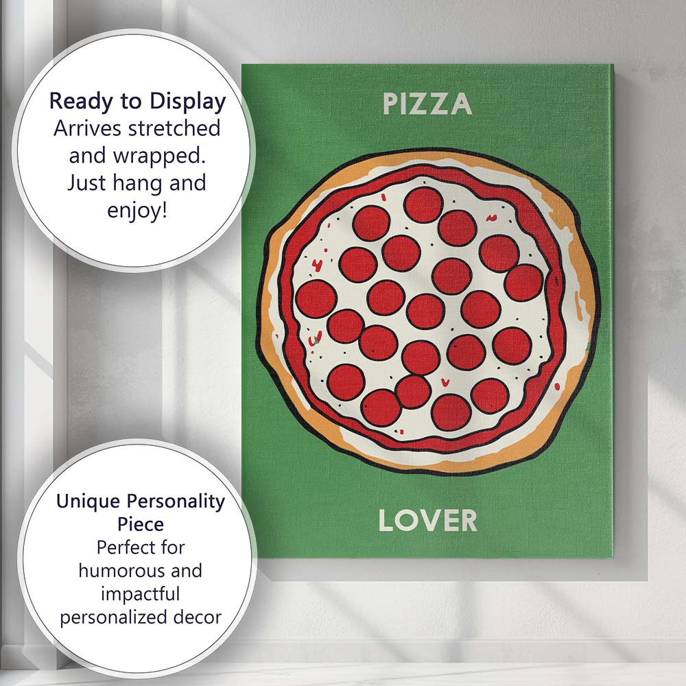 Modern Pepperoni Pizza Lover Food Illustration Canvas Wall Art Print Decor Picture Ready to Hang