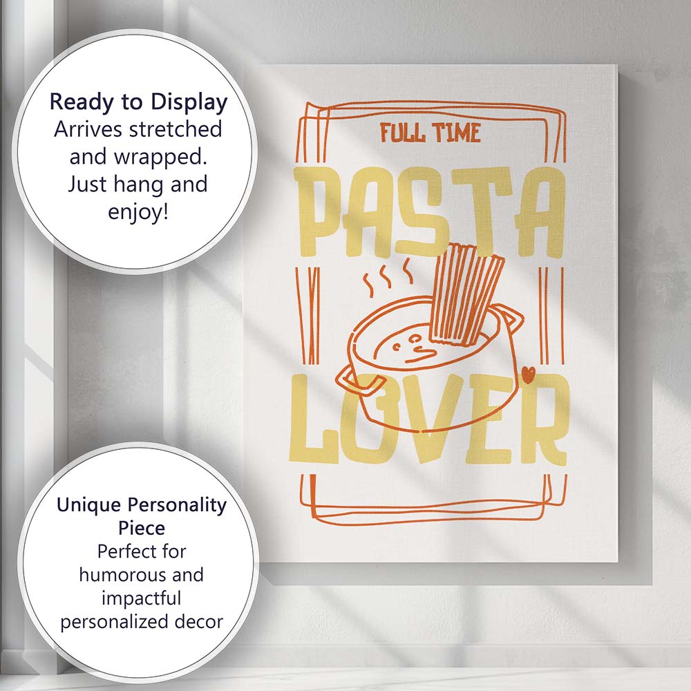Minimalist Pasta Lover Typography Kitchen Quote Illustration Canvas Wall Art Print Decor Picture Ready to Hang