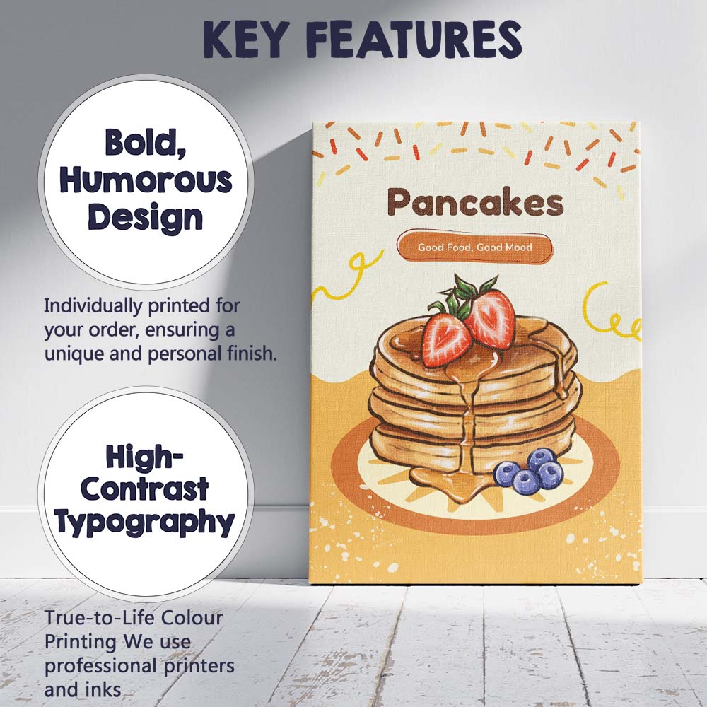 Sweet Pancakes Strawberry Breakfast Kitchen Illustration Canvas Wall Art Print Decor Picture Ready to Hang