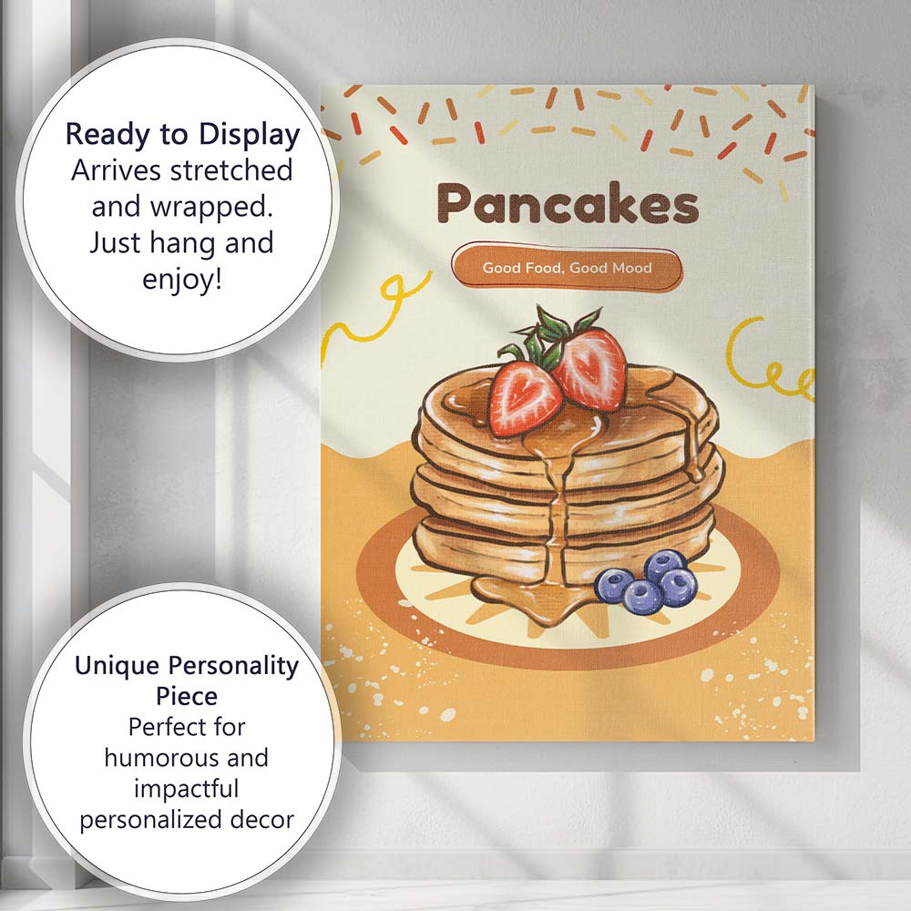 Sweet Pancakes Strawberry Breakfast Kitchen Illustration Canvas Wall Art Print Decor Picture Ready to Hang