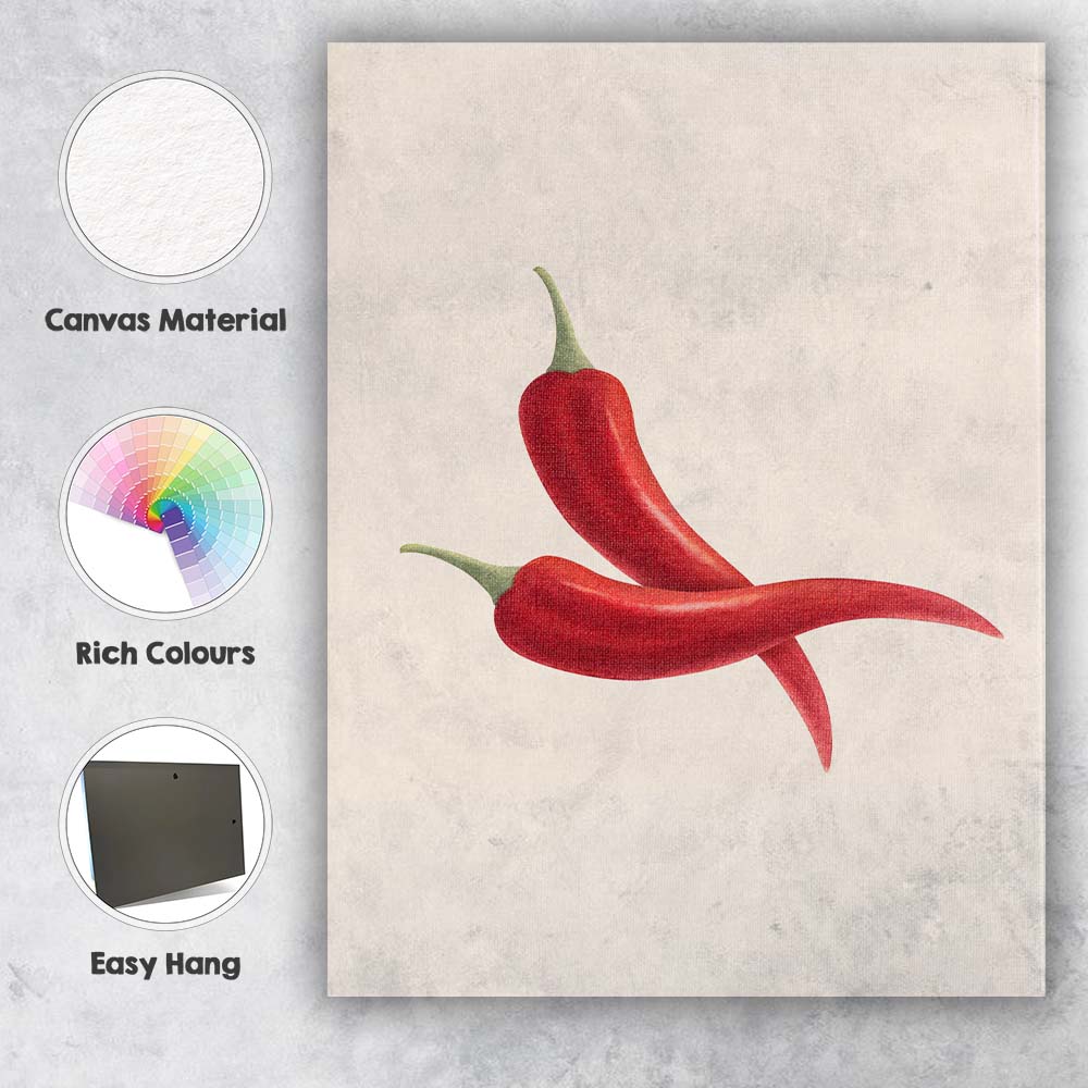 Watercolour Red Chilli Peppers Botanical Kitchen Art Canvas Wall Art Print Decor Picture Ready to Hang